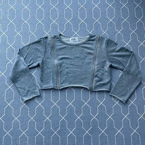 LF Seek the Label Gray Cropped Sweatshirt with Zipper Details - Size Medium